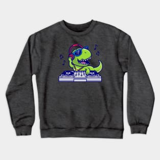 Cute Dinosaur Playing Dj Music Cartoon Crewneck Sweatshirt